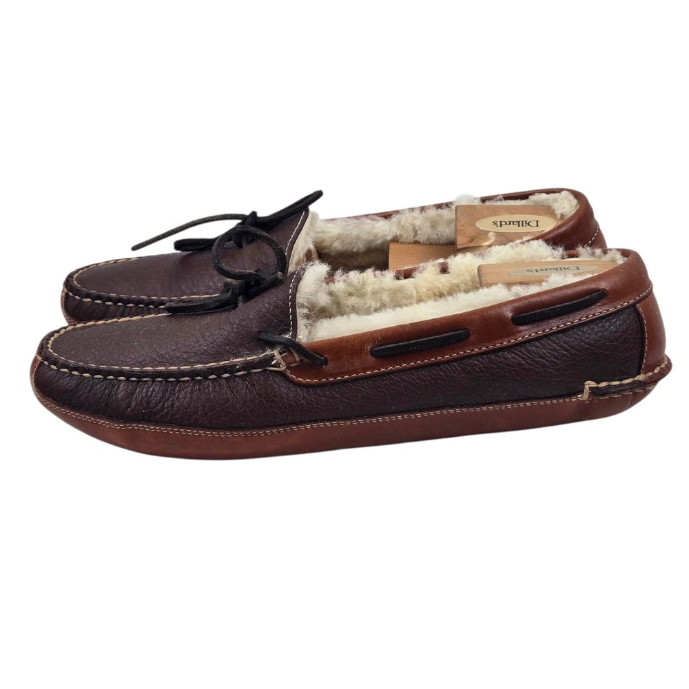 L.L. Bean Mens Bison Double-Sole Slippers Shearling Lined Raisin Brown Size 11 D